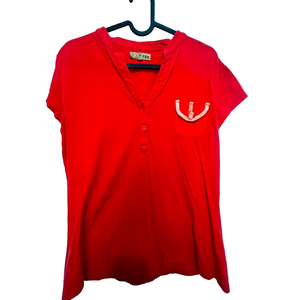 Red Short Sleeve Top with Pocket Women’s Size Large 100% Cotton